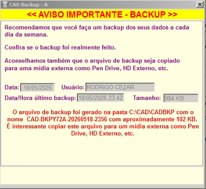 Tela do sistema CAD ERP